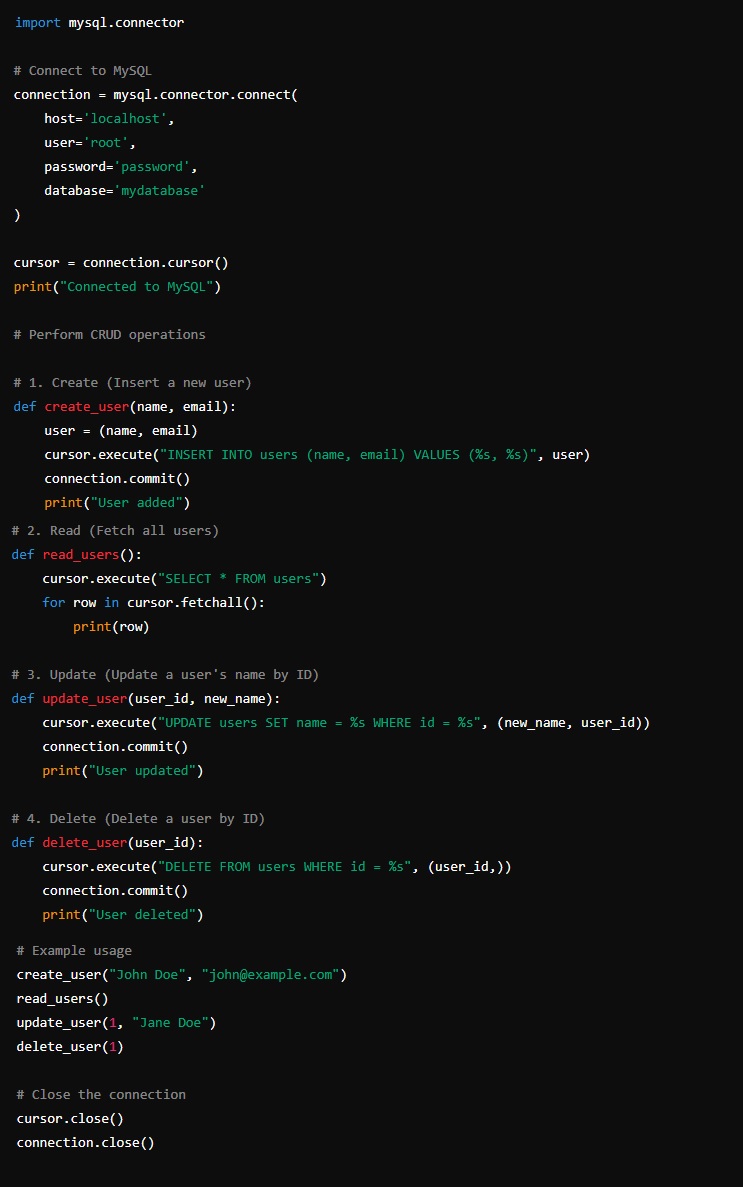 Python code for designing a MySQL API