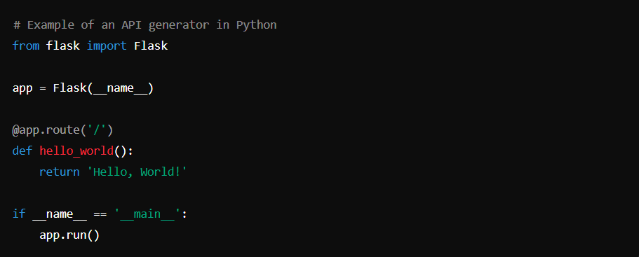 Image showing the API generators generating a code on python