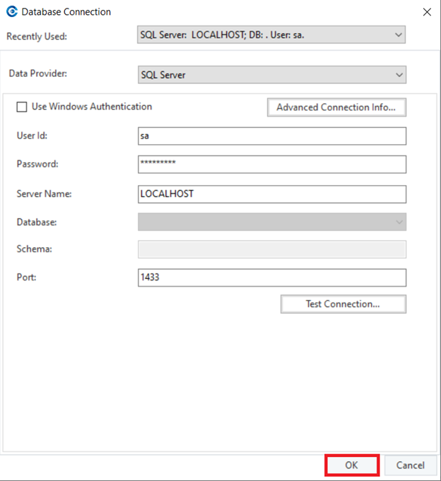 adding a database server connection