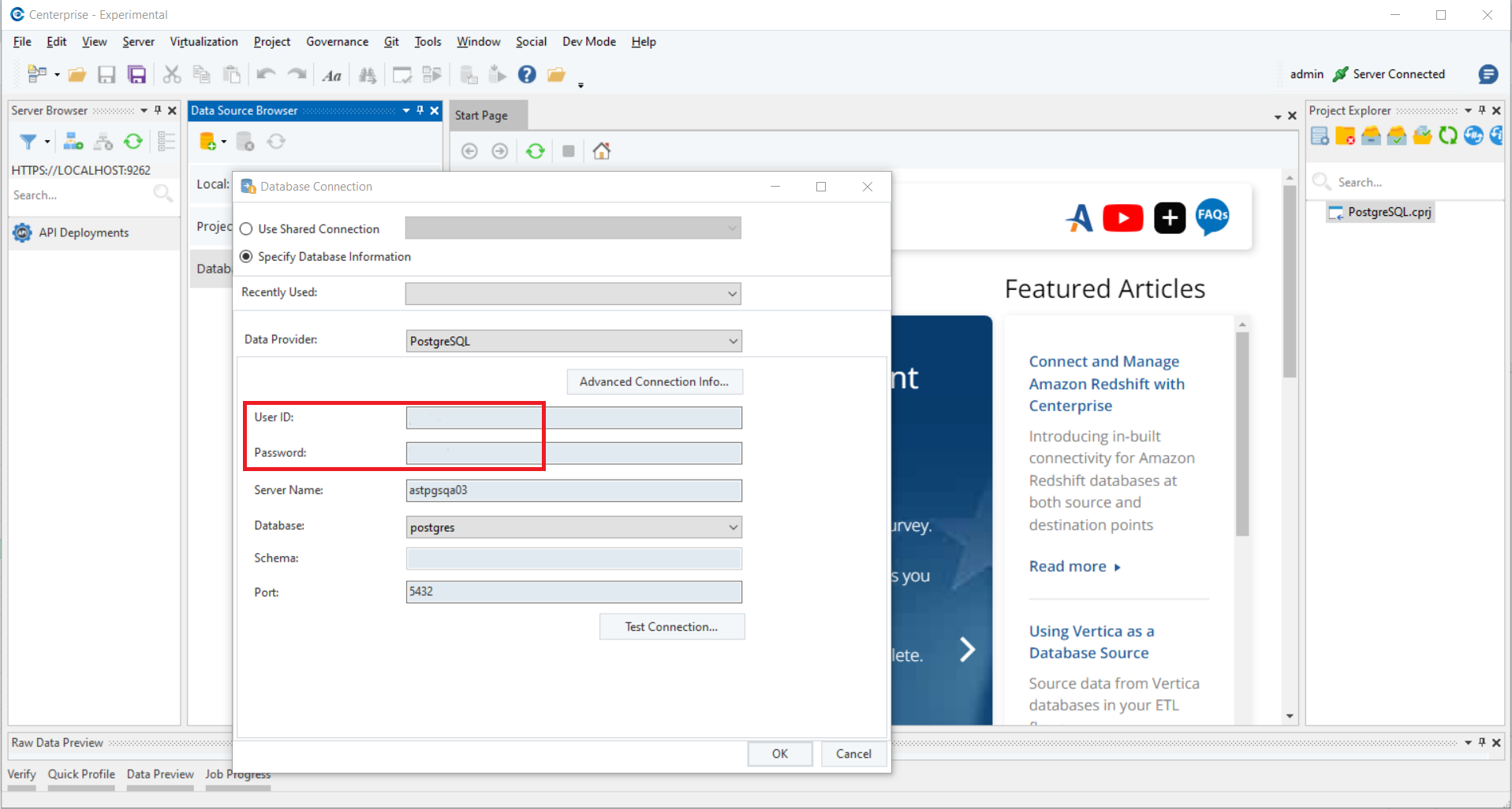 Setting up a PostgreSQL connection in Astera