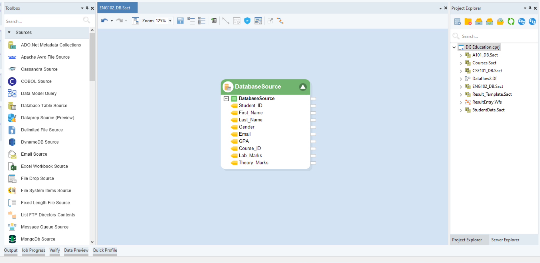 database source object in Astera